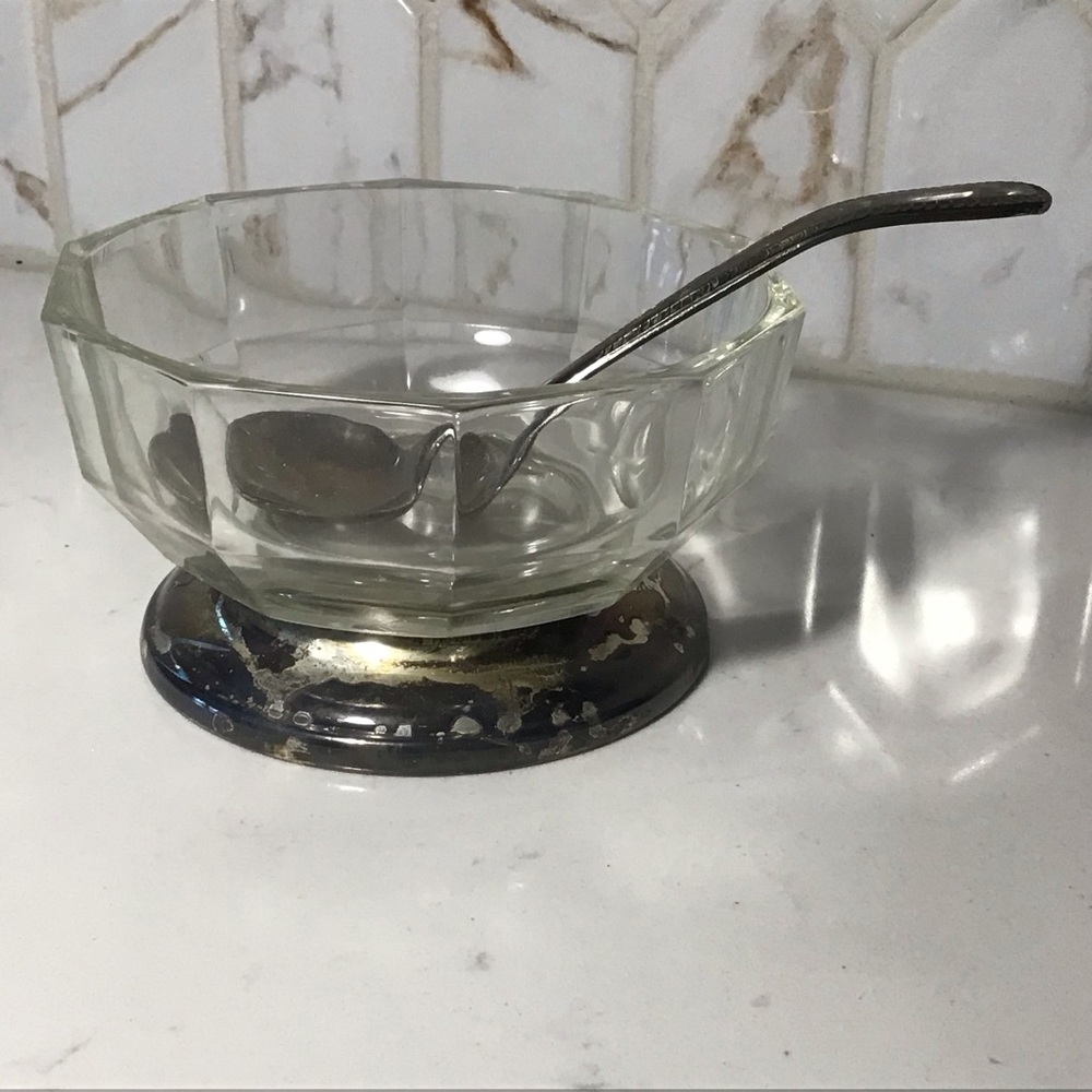 Vintage Godinger Crystal Sauce Bowl w/ Silver‑Plated Base & Ladle — Italy 1984 - Picture 3 of 8
